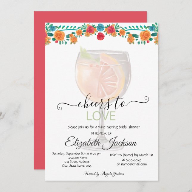 Convites Margarita mexicana Flores Fiesta Chá de panela (Frente/Verso)