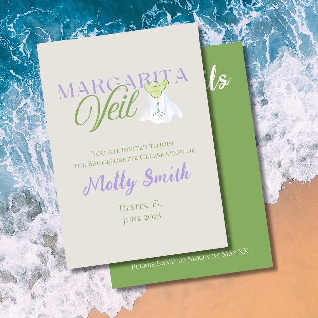 Convites Margarita Veil - Design de Festa de solteira diver (Margarita Veil invite with modern purple font – perfect for engagement or beach bridal celebrations!)