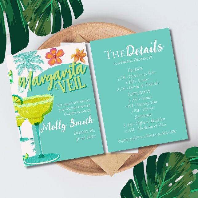 Convites Margarita Veil Festa de solteira Itinerary (Spice up the celebration with this Margarita Veil Tropical Fiesta Bachelorette Collection!)