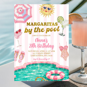 Convites Margaritas de listra rosa junto à piscina de anive