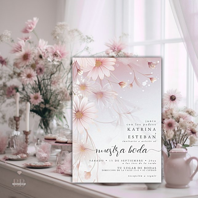 Convites Margaritas rosas acuarelas de segueño (Criador carregado)