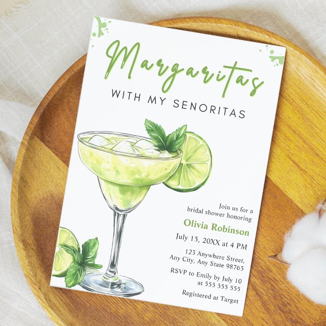 Convites Margaritas with my Senoritas  Bridal Shower (Green Cocktail Margaritas with my Senoritas Bridal Shower Invitation  )