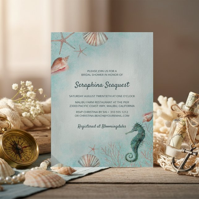 Convites Margem | Banho de Azul Conchas de Casamento (Criador carregado)