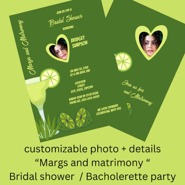 Convites margem verde sage e retrato de noiva matrimonial (sage green Margs and matrimony bridal shower invitation)
