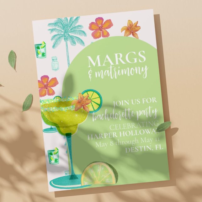 Convites Margs e Matrimony Green Fiesta Bachelorette (Get the party started with our Margs & Matrimony bachelorette party invitations! )