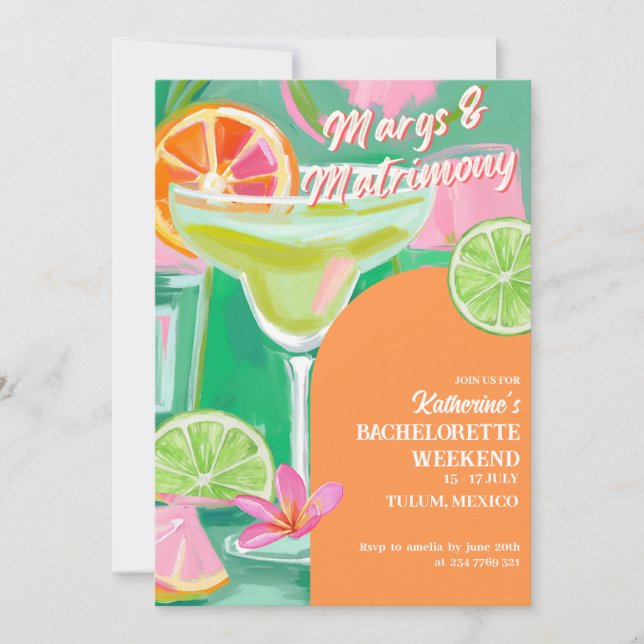 Convites Margs & Matrimony Bachelorette Weekend Itinerário (Frente)