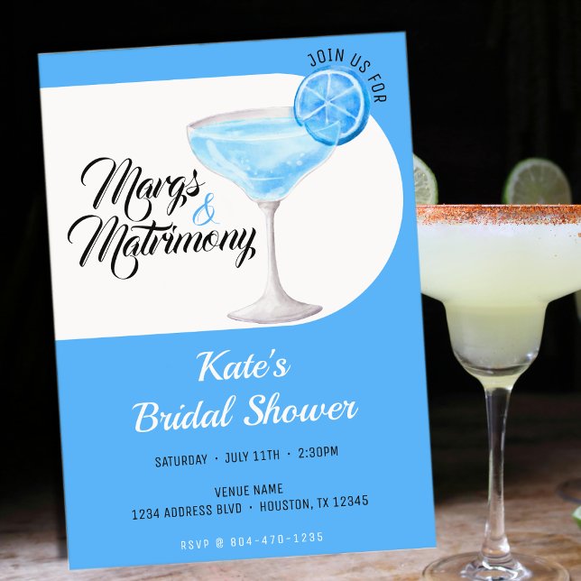 Convites Margs & Matrimony Blue & White Chá de panela (Margs & Matrimony Blue & White Bridal Shower Invitation
)
