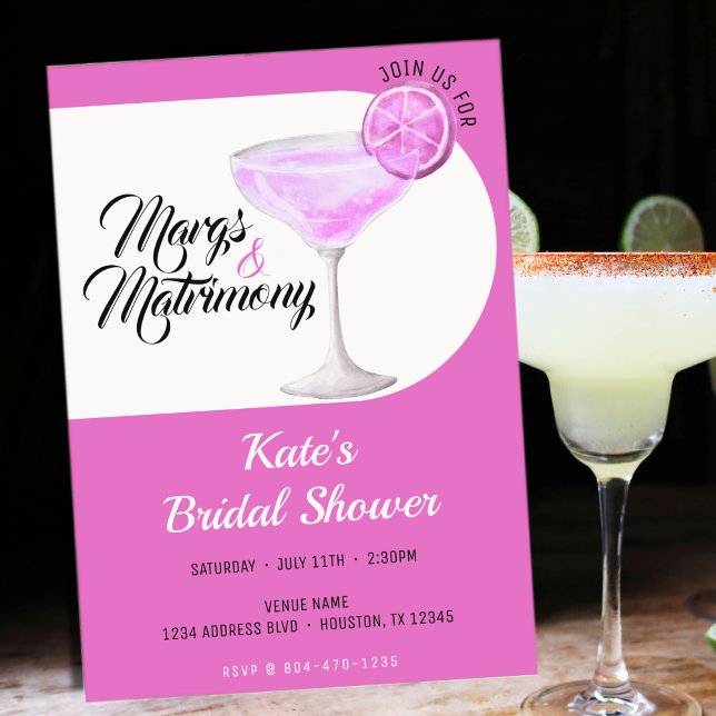 Convites Margs & Matrimony, cor-de-rosa & Chá de panela bra (Margs & Matrimony Pink & White Bridal Shower Invitation
)