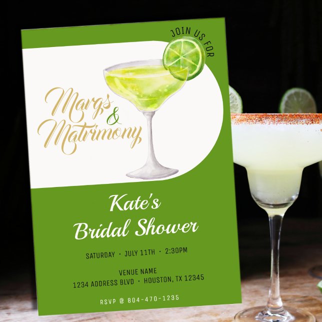 Convites Margs & Matrimony Green White & Dourado Chá de pan (Margs & Matrimony Green White & Gold Bridal Shower Invitation
)