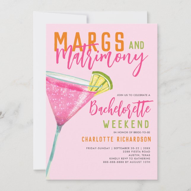 Convites Margs & Matrimony Margarita Bachelorette Weekend (Frente)