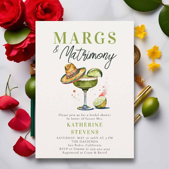 Convites Margs Matrimony Margarita Chá de panela coquetel (margs and matrimony bridal shower invitation margarita cocktail sombrero fiesta mexican)