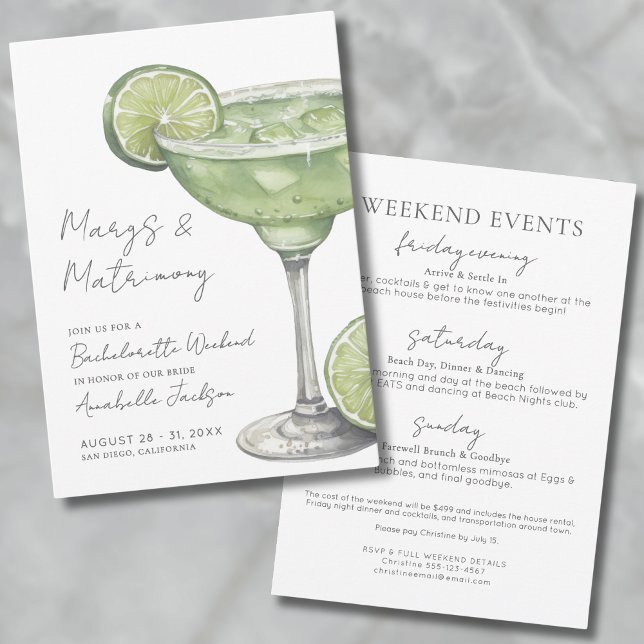 Convites Margs & Matrimony Margarita Festa de solteira (Margs & Matrimony Margarita Bachelorette Party Invitation)