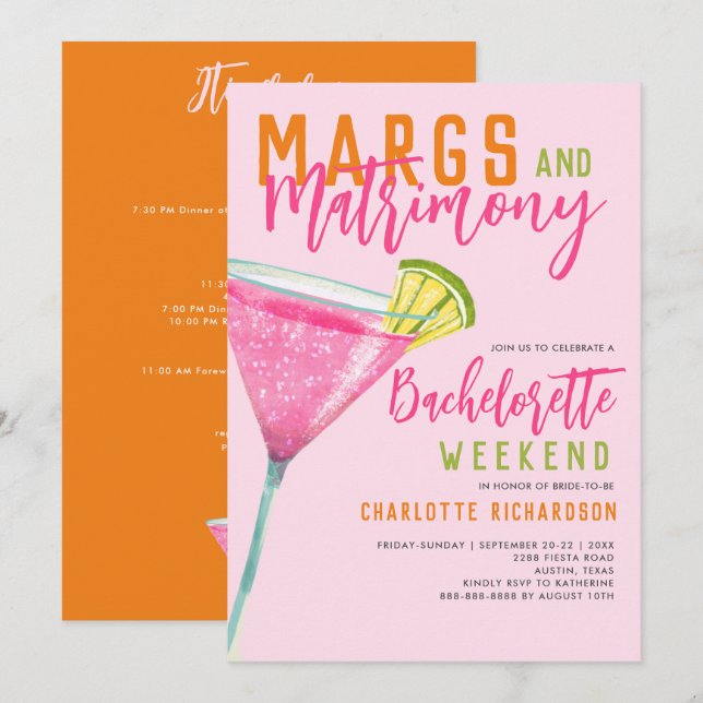 Convites Margs & Matrimony Margaritas Bachelorette Weekend (Frente/Verso)