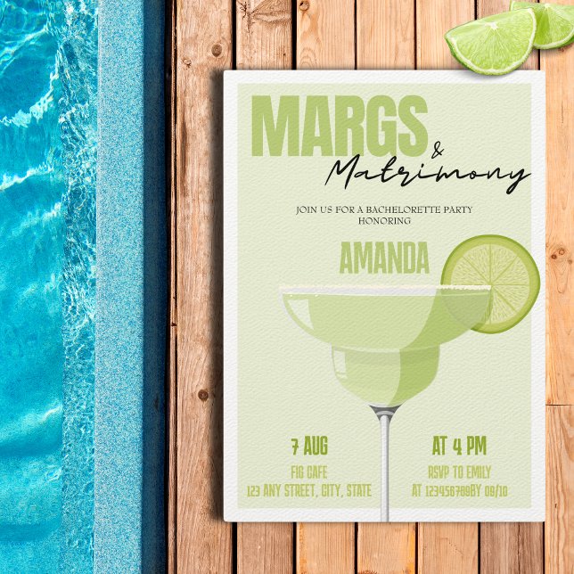 Convites Margs & Matrimony Retro Cocktail Bachelorette (Margs & Matrimony Bachelorette Party Invitation)