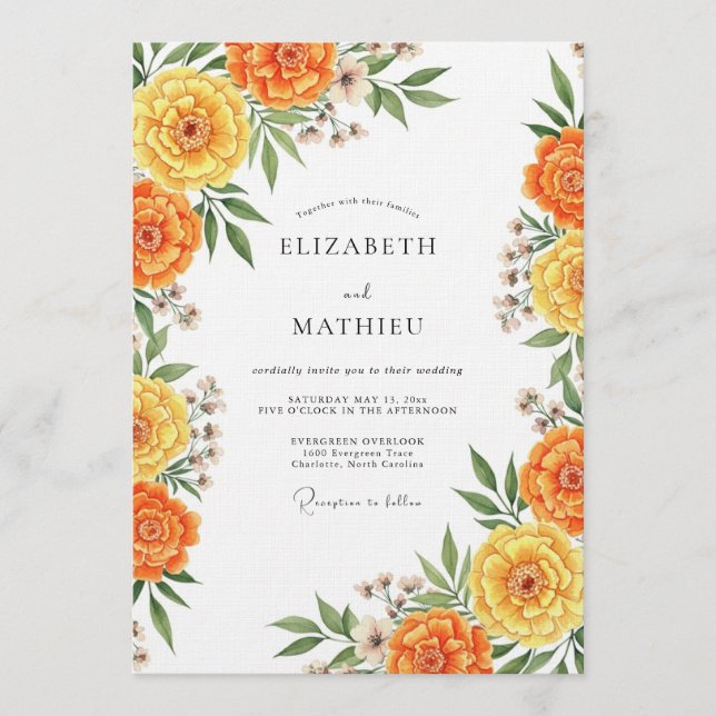 Convites Marigold Artistic Floral Wedding (Frente)