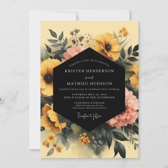 Convites Marigold Charcoal Moody Wedding (Frente)