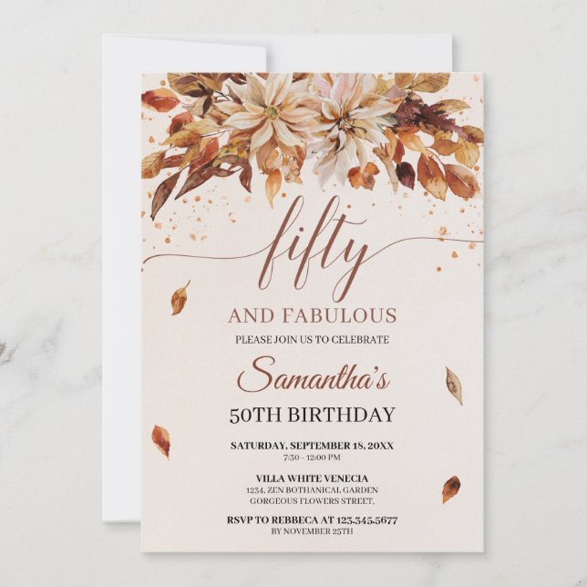 Convites Marigold Cooper Cinquenta Flores Laranja De Queda (Frente)