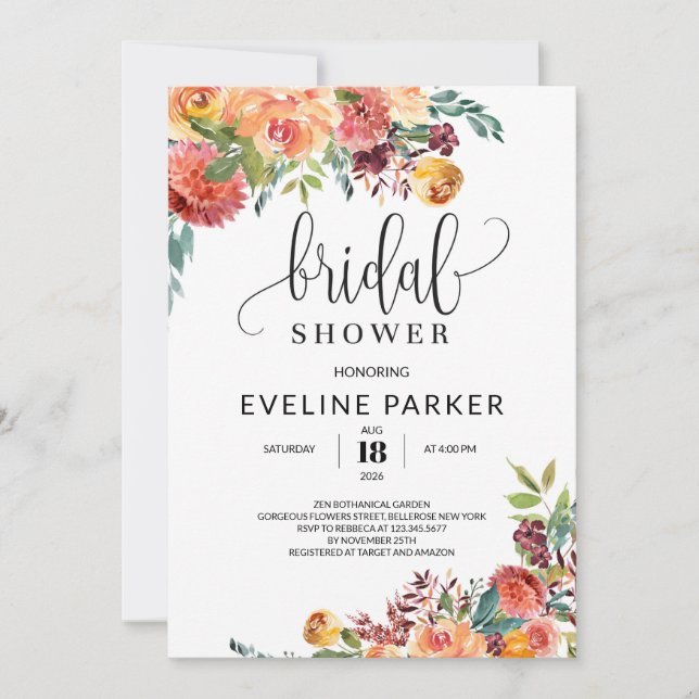 Convites Marigold de Boho outono e flores borboletas escamo (Frente)