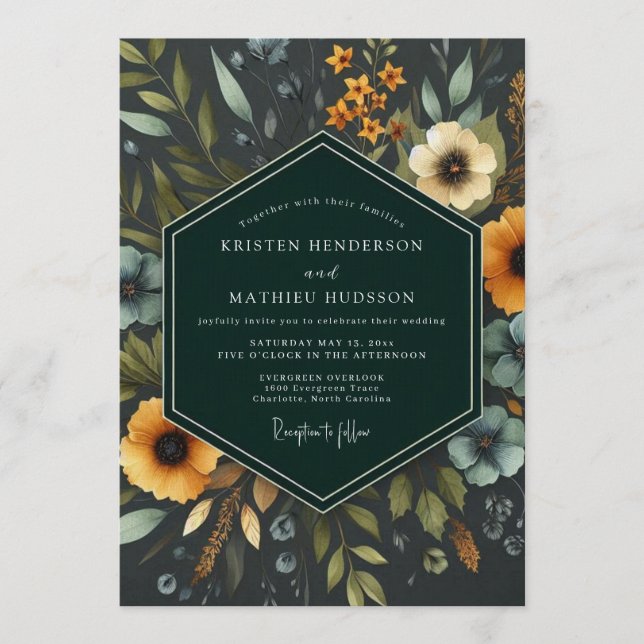 Convites Marigold Nocturnal Bloom Wedding (Frente)