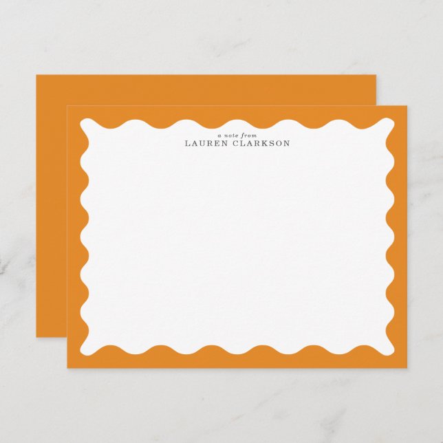 Convites Marigold Orange Wavy Frame Note Card (Frente/Verso)