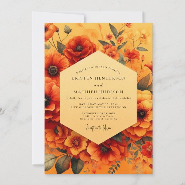 Convites Marigold Painterly Poppy Wedding (Frente)