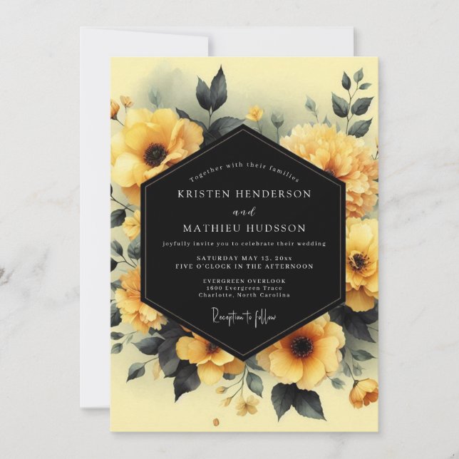 Convites Marigold Slate Moody Wedding (Frente)