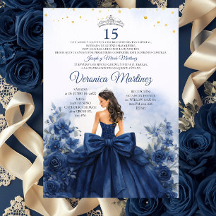 Convites Marinha Azul Princesa Floral Sweet 15 Anos Espanho