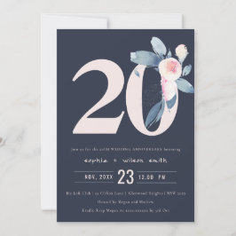 CONVITES MARINHA BEGE AZUL FLORAL 20º ANIVERSÁRIO DE QUALQU