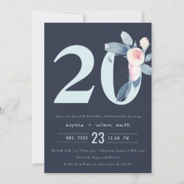 CONVITES MARINHA BEGE AZUL FLORAL 20º ANIVERSÁRIO DE QUALQU
