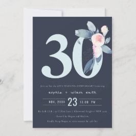 CONVITES MARINHA BEGE AZUL FLORAL 30º ANIVERSÁRIO DE QUALQU