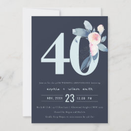 CONVITES MARINHA BEGE AZUL FLORAL 40º ANIVERSÁRIO DE QUALQU