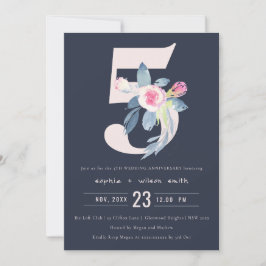 CONVITES MARINHA BEGE AZUL FLORAL 5º ANIVERSÁRIO DE QUALQUE