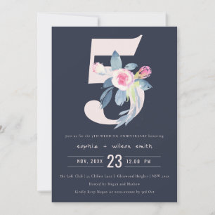 CONVITES MARINHA BEGE AZUL FLORAL 5º ANIVERSÁRIO DE QUALQUE