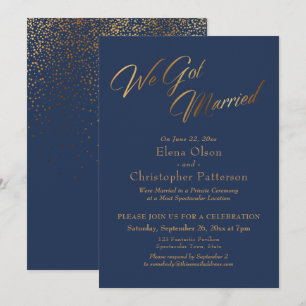 Convites Marinha e Dourado Nós nos Casamos Recepção de Conf