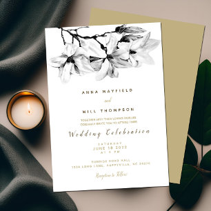 Convites Marinha Elegante, Champagne, Magnolias   Casamento