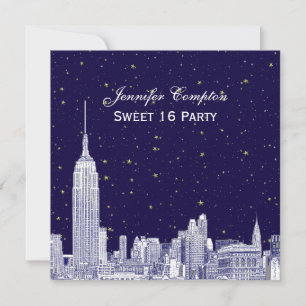 Convites Marinha NYC Silhueta da Cidade Etch Estrelas DIY B
