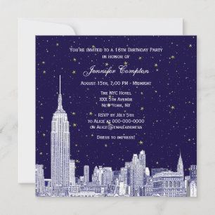Convites Marinha NYC Silhueta da Cidade Gravação Estrelas D