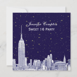 Convites Marinha NYC Silhueta Etch Estrela DIY BG Doce 16 S