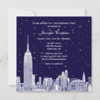 Convites Marinha NYC Silhueta Etch Estrelas DIY BG Doce 16 