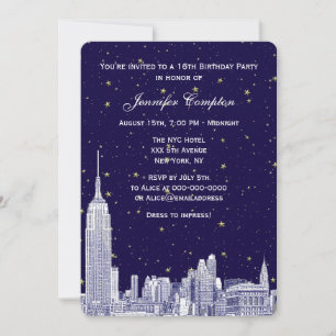 Convites Marinha NYC Silhueta Etch Estrelas DIY BG Doce 16