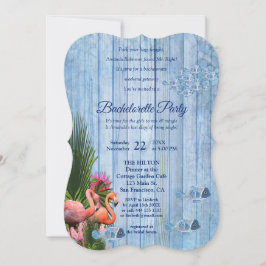 Convites Marinho - Água Azul e Flamingos Rosa Bachelorette
