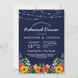 Convites Marinho Amarelo Boho Florals Ensaio Stringlight