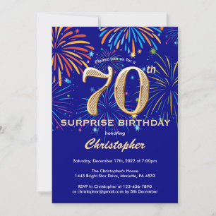 Convites Marinho Aniversário 70 Surpresa  Azul e Dourado Fi