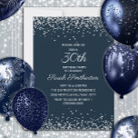 Convites Marinho aniversário de 30 anos Azul Silver Diamond<br><div class="desc">Convite de festas aniversário de 30 anos azul-Elegante e chic para mulheres com brilho brilhante e texto branco de caligrafia/roteiro. O texto e as fontes são completamente personalizáveis neste convite para que você possa alterá-lo para funcionar em qualquer idade. Entre em contato conosco para obter ajuda com suas personalizações ou...</div>