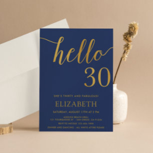 Convites Marinho aniversário de 30 anos e Dourado Hello 30