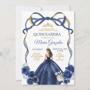 Convites Marinho Arco Azul Princesa Coroa Dourada Quinceañe