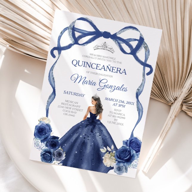 Convites Marinho Arco Azul Princesa Prateada Quinceañera (Criador carregado)
