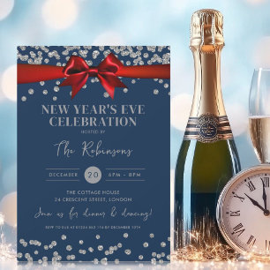 Convites Marinho Arco Vermelho Confetti véspera de ano novo