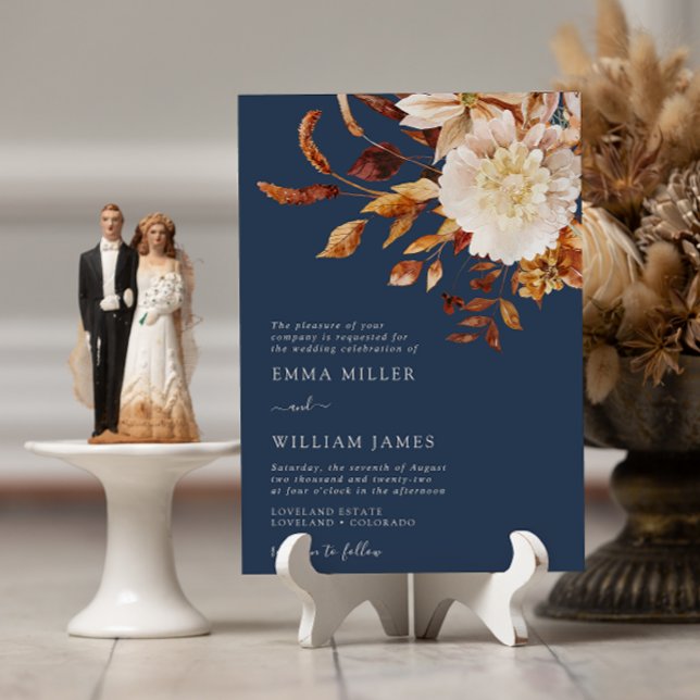 Convites Marinho Autumn Modern Watercolor Terracotta Casame (Navy Autumn Modern Watercolor Terracotta Wedding Invitation
)