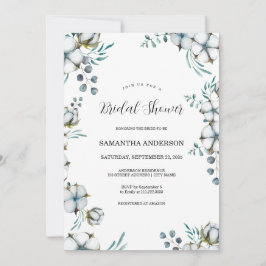 Convites Marinho azul Algodão flores eucalipto Chá de panel